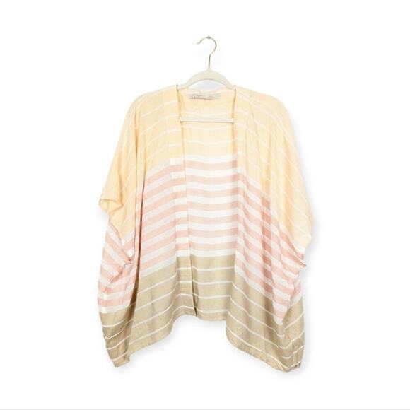 LOFT Pink Yellow Stripe Open Front Lightweight Kimono Cardigan - Picture 1 of 7
